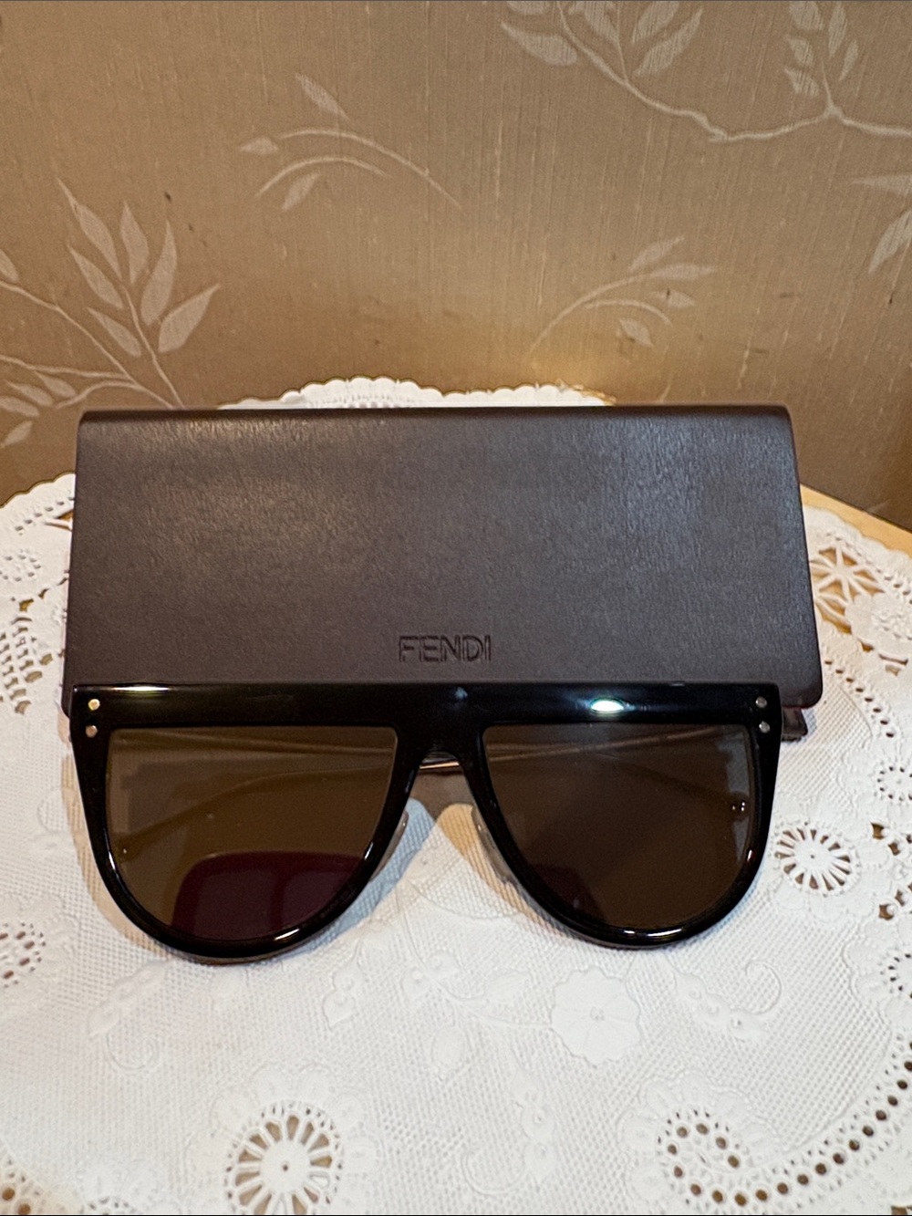 Fendi Black Shield Sunglasses with Brown Lenses